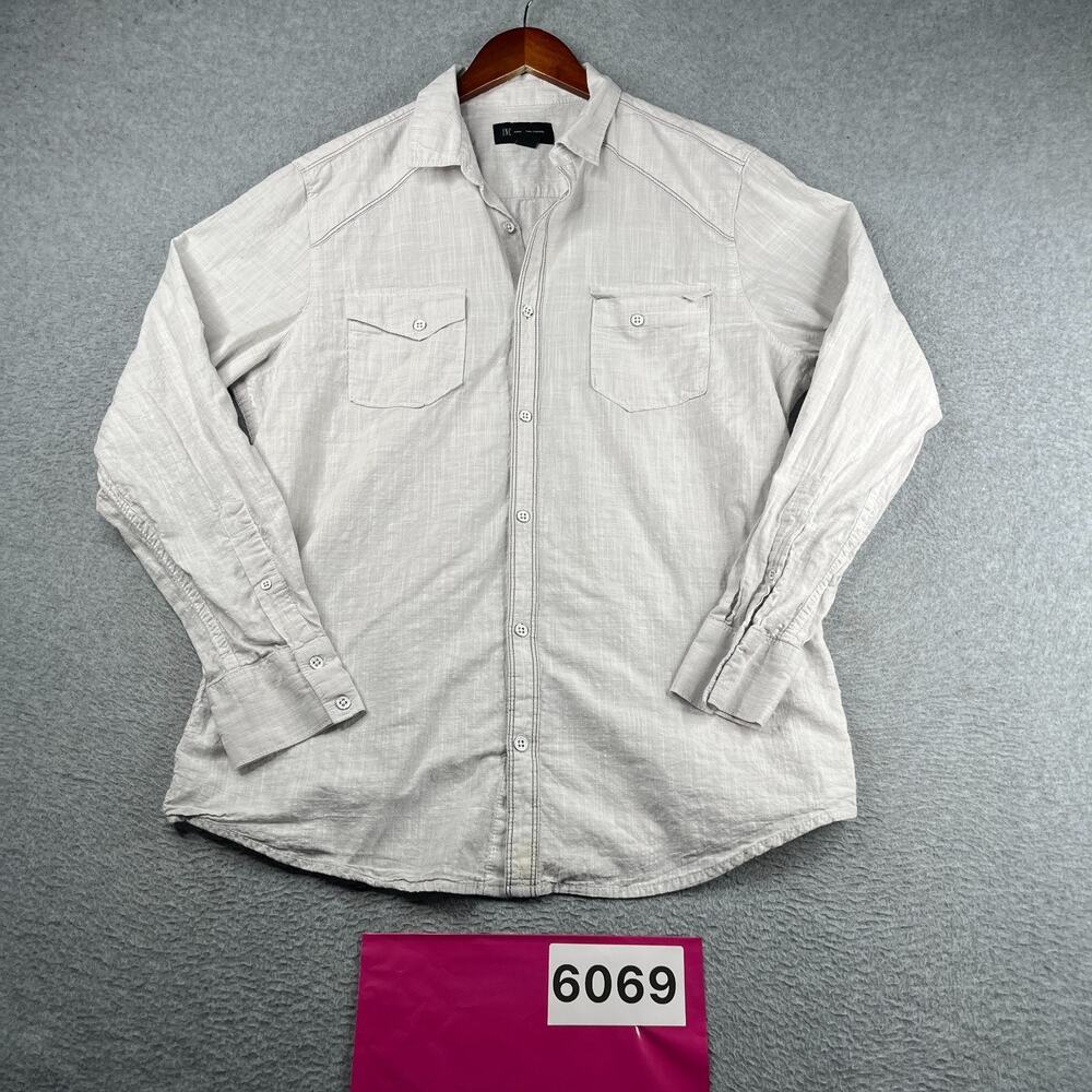 INC International Concepts Shirt Large Light Gray Button Up Long Sleeve Mens